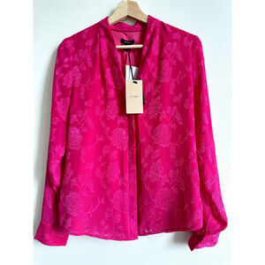 Halogen women's blouse Floral Jacquard Long Sleeve In Pink Electric size XS